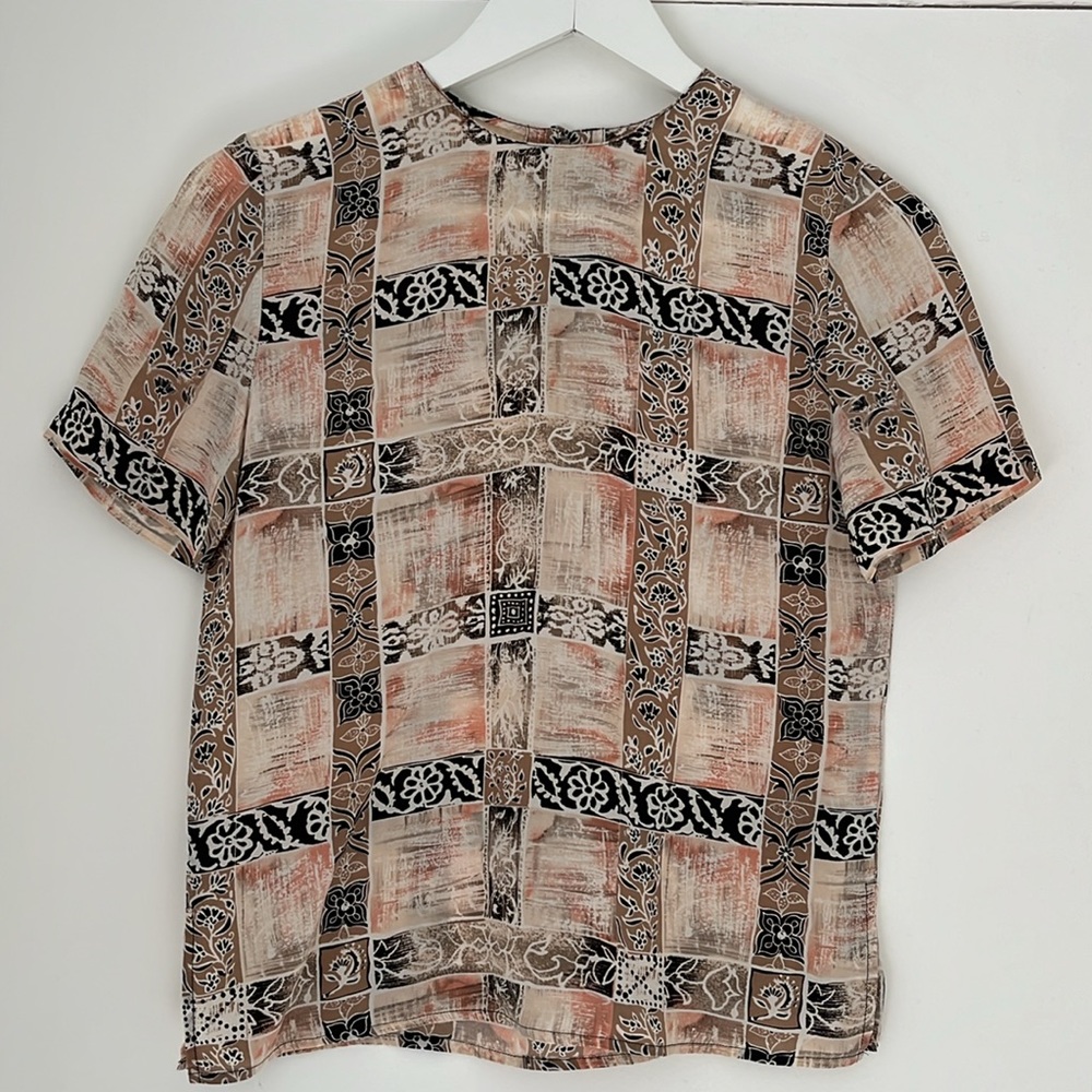 100% silk cute vintage top Sz XS